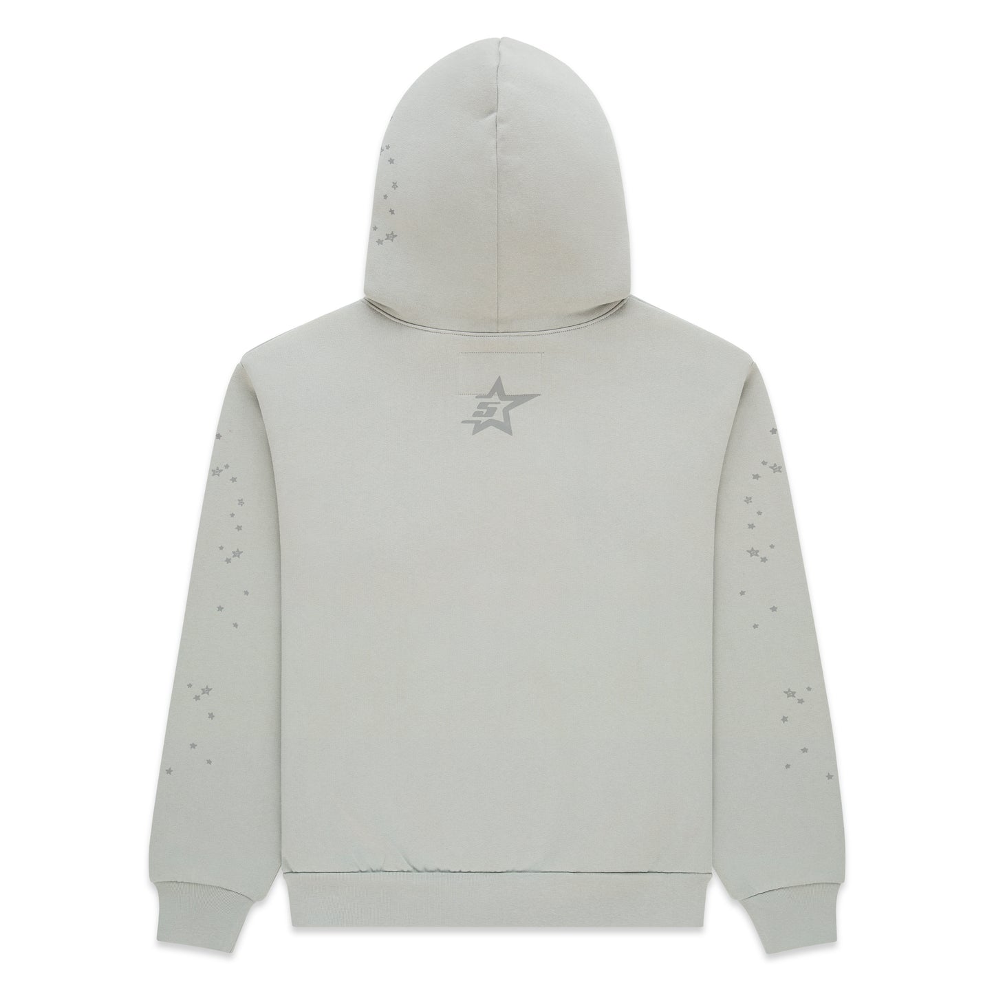 TONAL PUNK V2 HOODIE, light grey 100% cotton fleece with subtle scattered star print and back star logo.