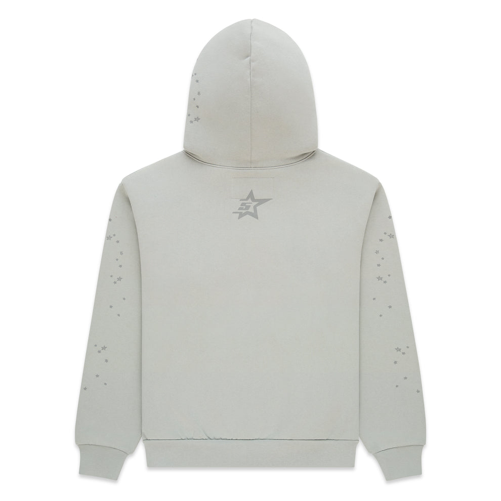 TONAL PUNK V2 HOODIE, light grey 100% cotton fleece with subtle scattered star print and back star logo.