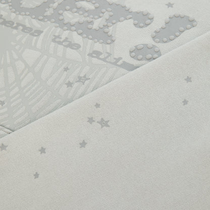 Light grey cotton fleece hoodie with puff print P*NK SP5DER motif, web, and scattered star design.