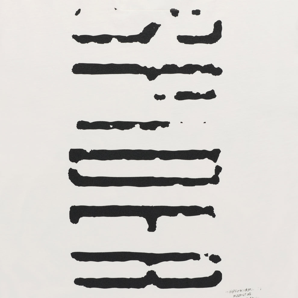 WAIT LONGSLEEVE: White 100% cotton long sleeve tee with black graphic print on sleeves, ribbed collar and cuffs.