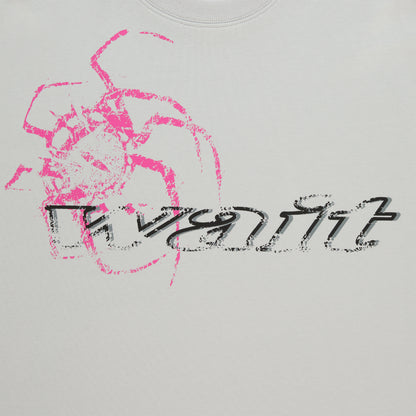 Light grey cotton long sleeve tee with a vibrant pink abstract graphic and black "WAIT" text print.