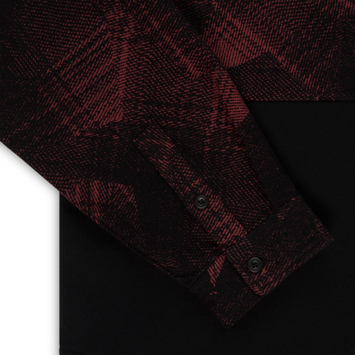 STAR PLAID FLANNEL: Red and black cotton flannel shirt with abstract plaid and SP5 graphic.