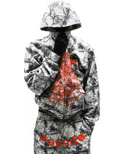 REALTREE OG WEB V2 ZIP HOODIE, white camo with red spider web and "vape" print.