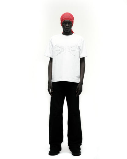 RHINESTONE SILK TEE ON MODEL