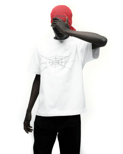 RHINESTONE SILK TEE ON MODEL