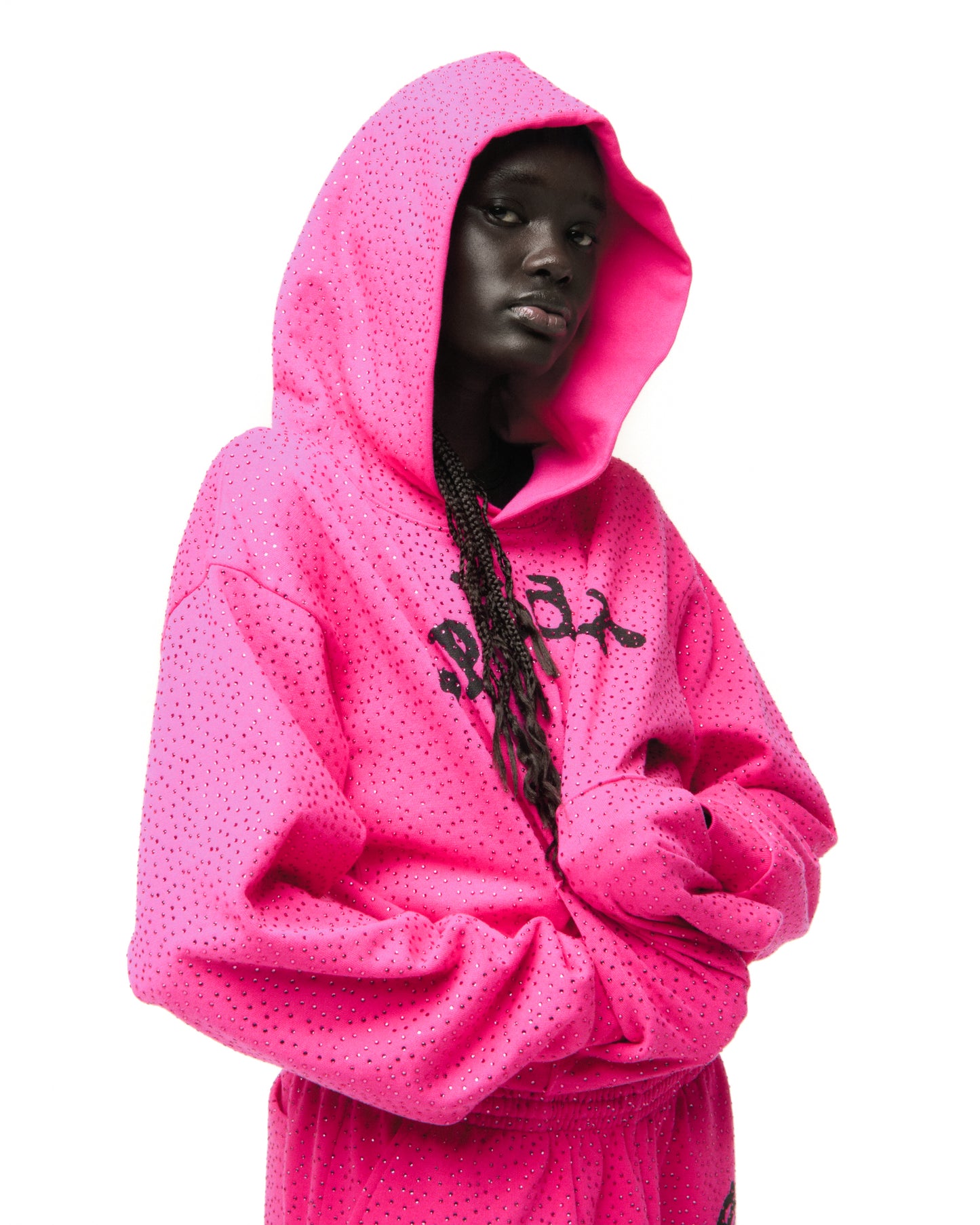 PINK VVS HOODIE ON MODEL