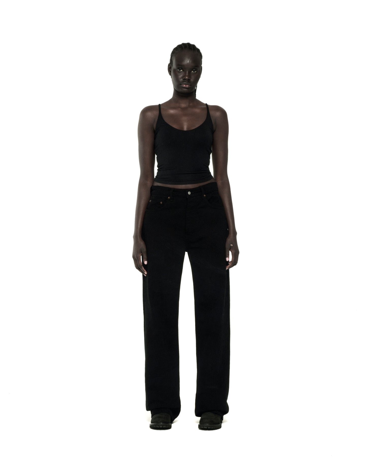 BLACK RIVET DENIM ON MODEL