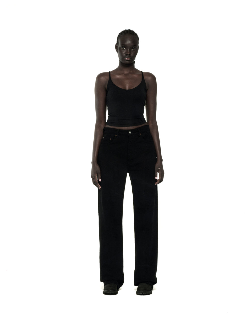 BLACK RIVET DENIM ON MODEL