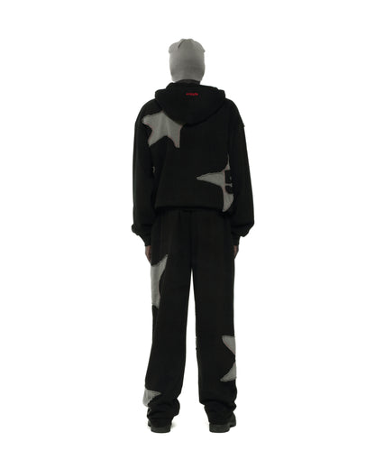 BLACK BIG STAR FULL ZIP HOODIE ON MODEL