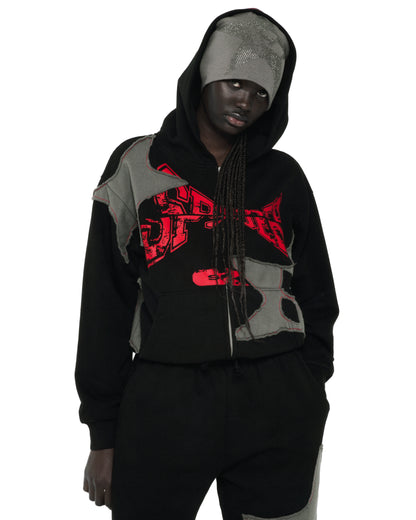 BLACK BIG STAR FULL ZIP HOODIE ON MODEL