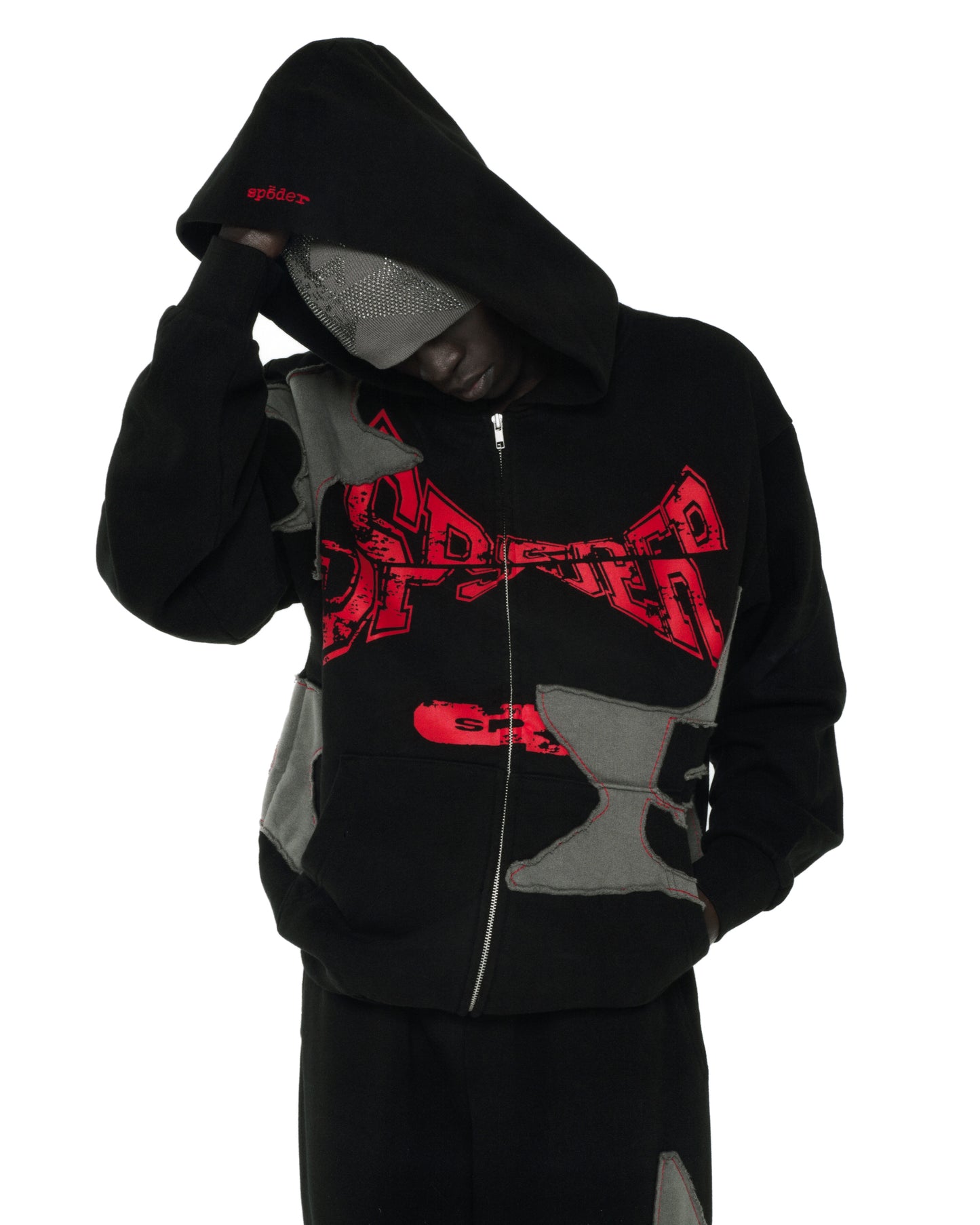 BLACK BIG STAR FULL ZIP HOODIE ON MODEL