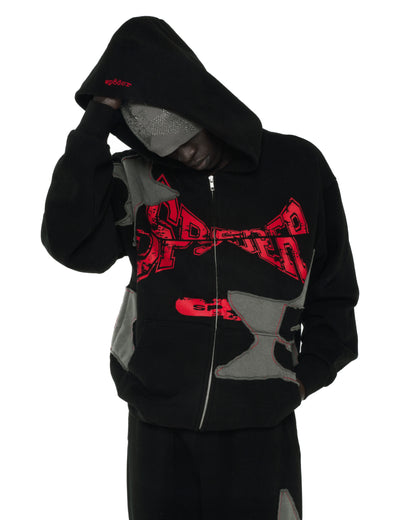 BLACK BIG STAR FULL ZIP HOODIE ON MODEL