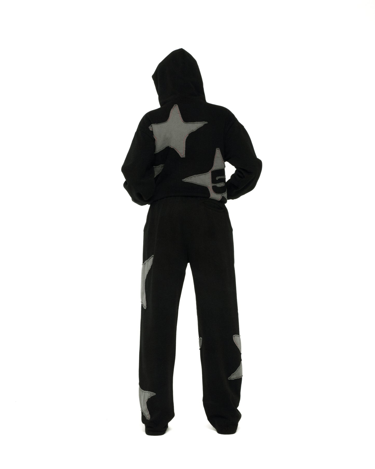 BLACK BIG STAR FULL ZIP HOODIE ON MODEL