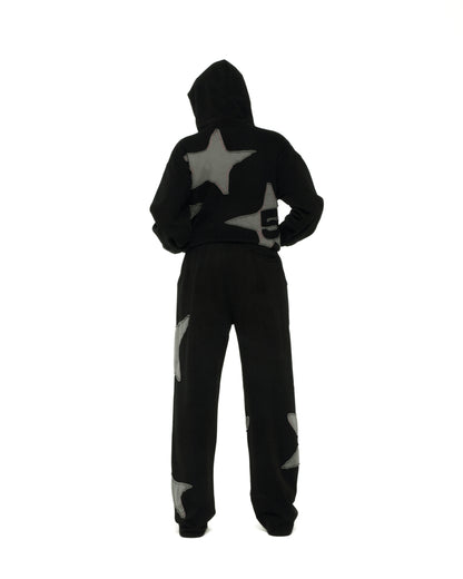 BLACK BIG STAR FULL ZIP HOODIE ON MODEL