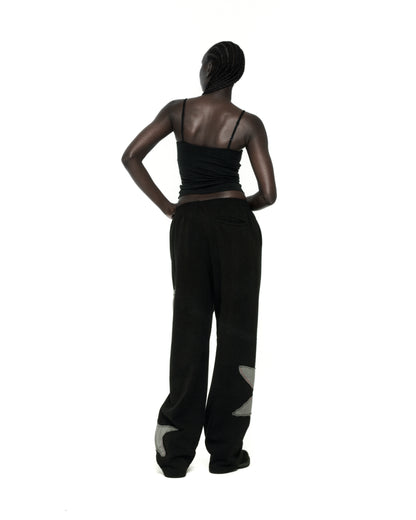 BLACK BIG STAR WIDE LEG SWEATPANT ON MODEL