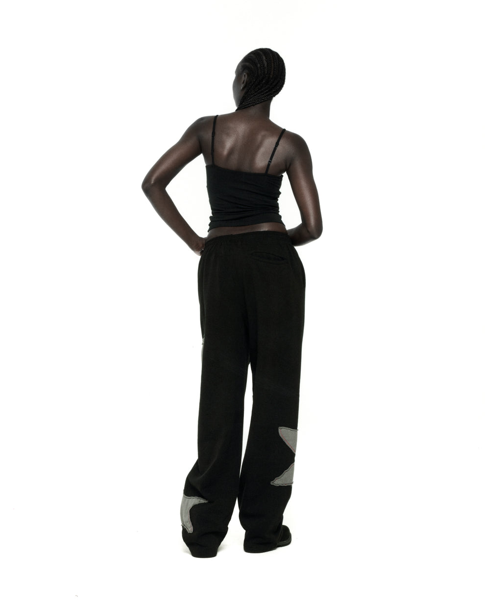 BLACK BIG STAR WIDE LEG SWEATPANT ON MODEL