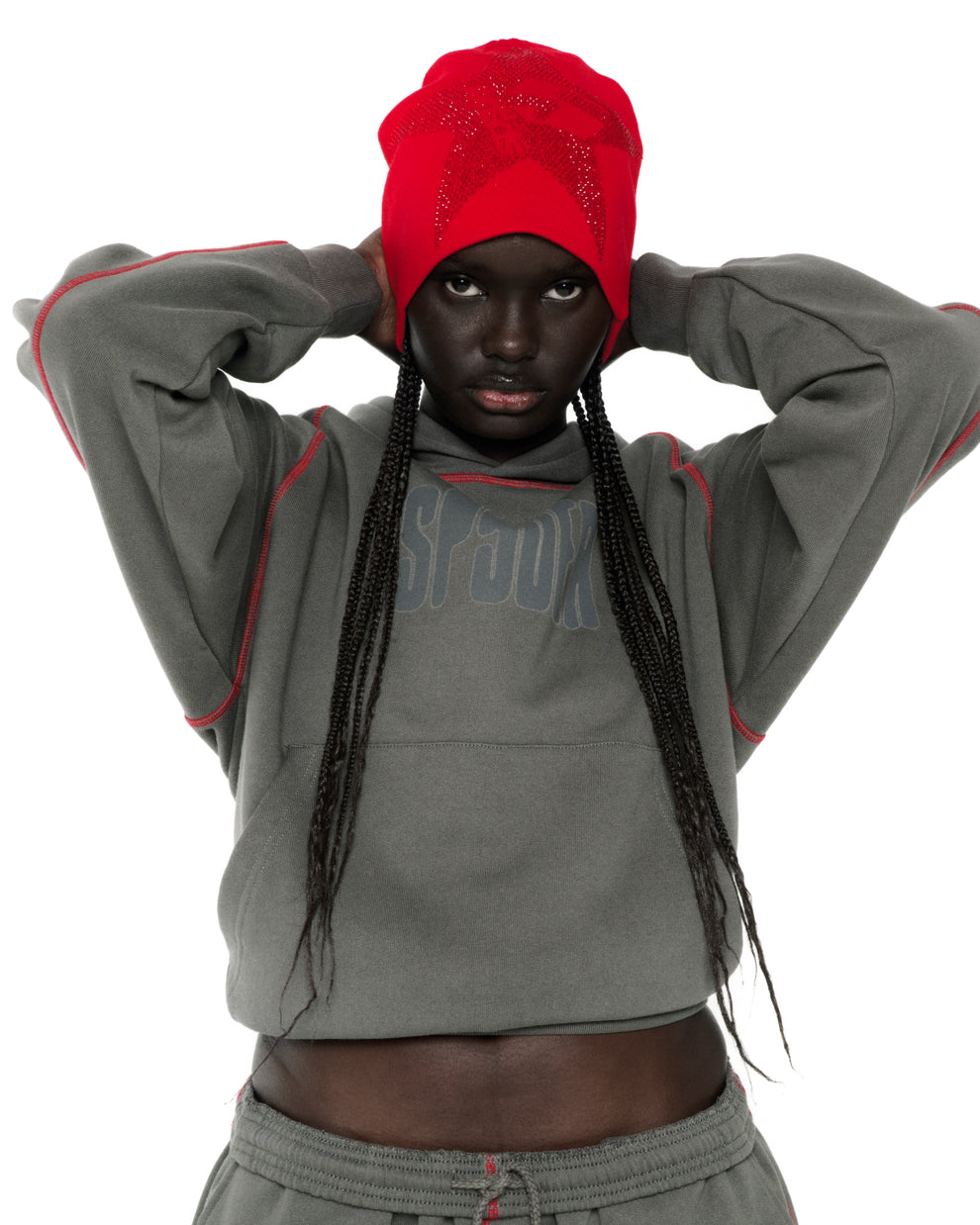 SLATE ARCHIVE CONTRAST HOODIE ON MODEL