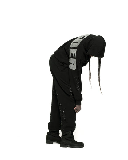 BLACK RHINESTONE SILK HOODIE ON MODEL