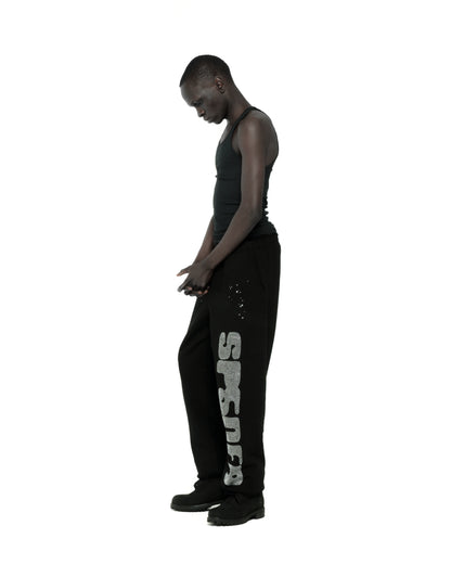 BLACK RHINESTONE SILK SWEATPANT ON MODEL