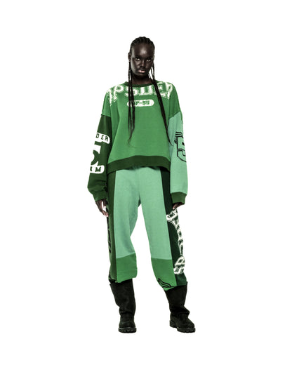 SUPERFIVE CREWNECK and sweatpants set in green color block, with graphic print logos.