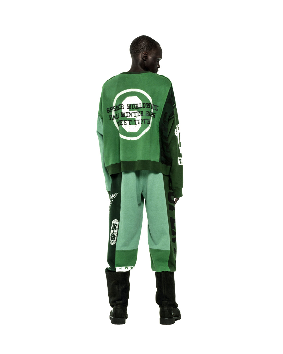 SUPERFIVE CREWNECK and sweatpants, green color block, graphic print, 100% cotton brushed fleece.